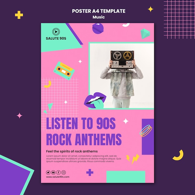 PSD gratuito design piatto modello di poster di musica di design