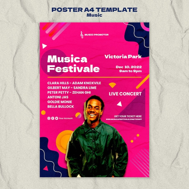 PSD gratuito modello di poster musicale design piatto