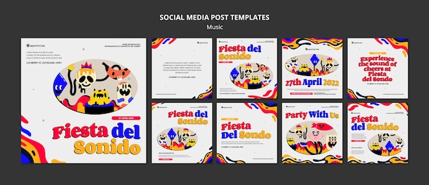 Musica dal design piatto mostra post di instagram