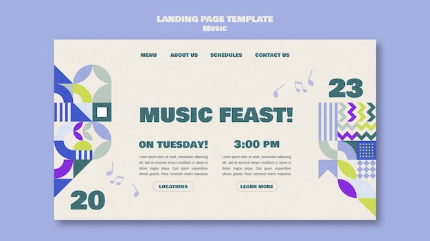 Free PSD flat design music show landing page template