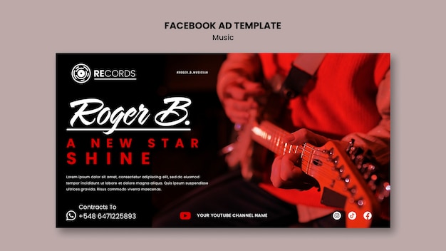 Flat Design Music Template – Free PSD Download for Facebook Ads