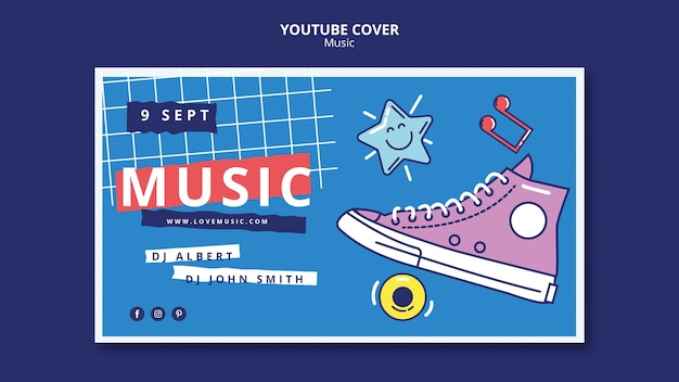 PSD gratuito modello youtube di musica dal design piatto