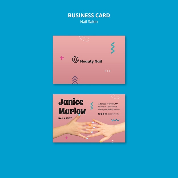 Бесплатный PSD Визитная карточка маникюрного салона с плоским дизайном