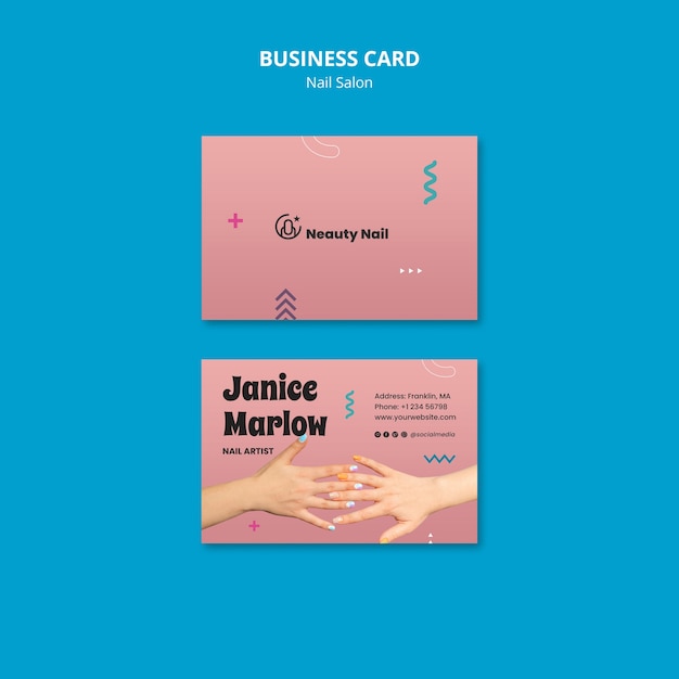 Flat design nail salon business card