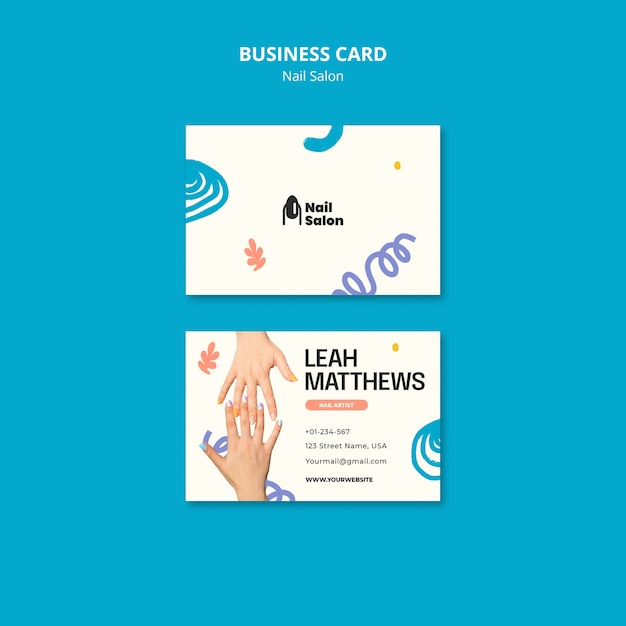 Flat design nail salon business card