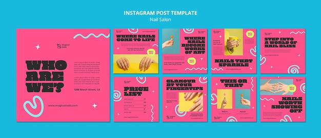 無料PSD フラットデザインのネイルサロンのインスタグラムの投稿