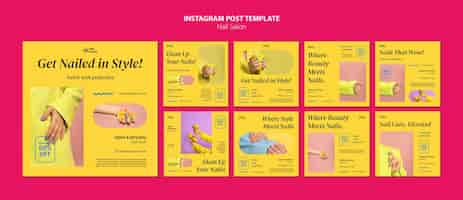 Free PSD flat design nail salon instagram posts