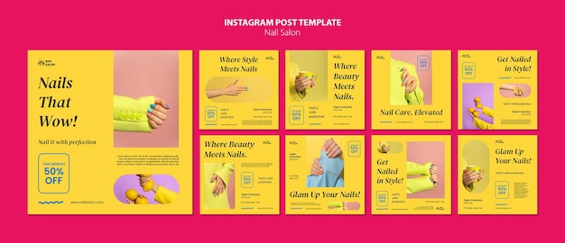 Free PSD flat design nail salon instagram posts