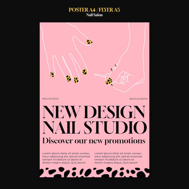 Free PSD flat design nail salon poster template