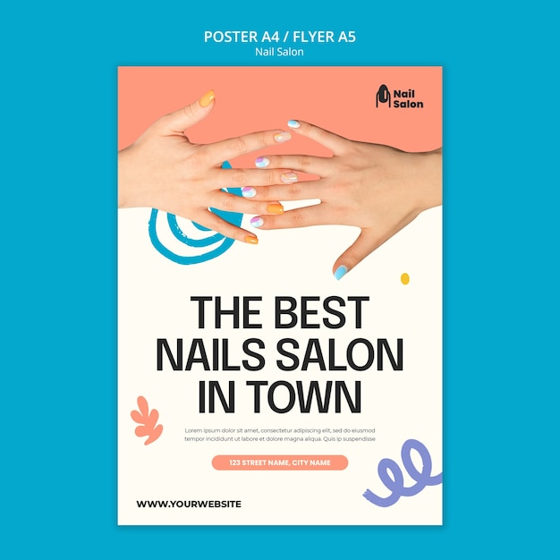 Free PSD flat design nail salon poster template