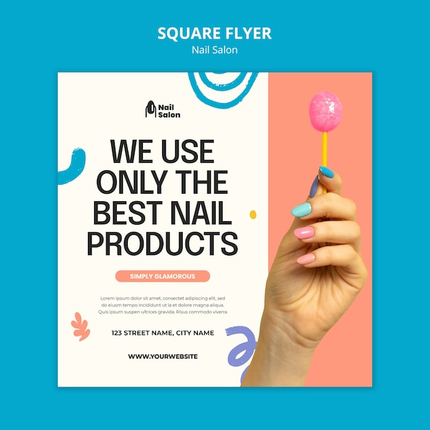 Free PSD flat design nail salon square flyer template