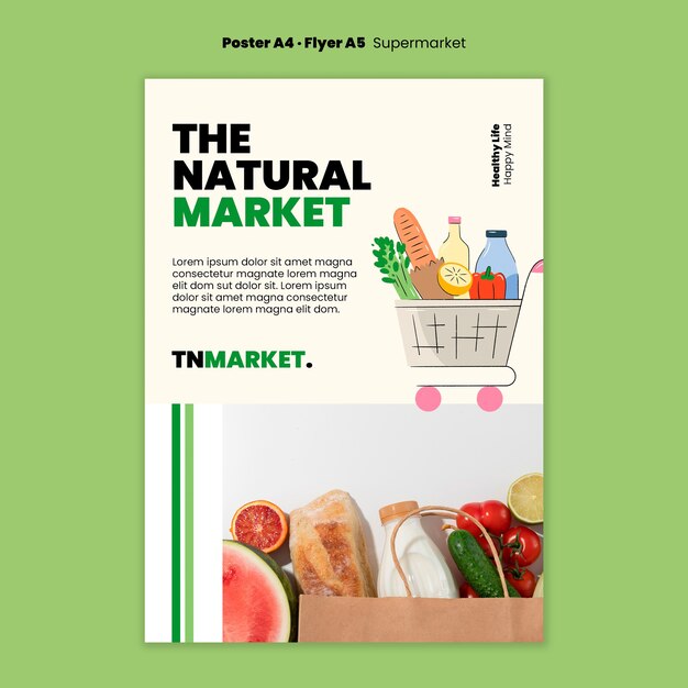 Flat design natural supermarket poster template