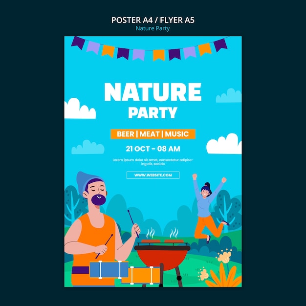 Free PSD flat design nature party template