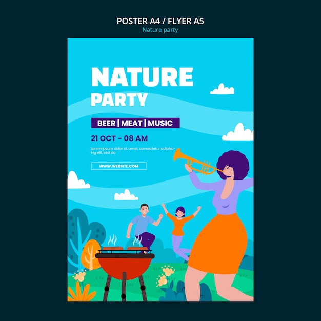 Free PSD flat design nature party template