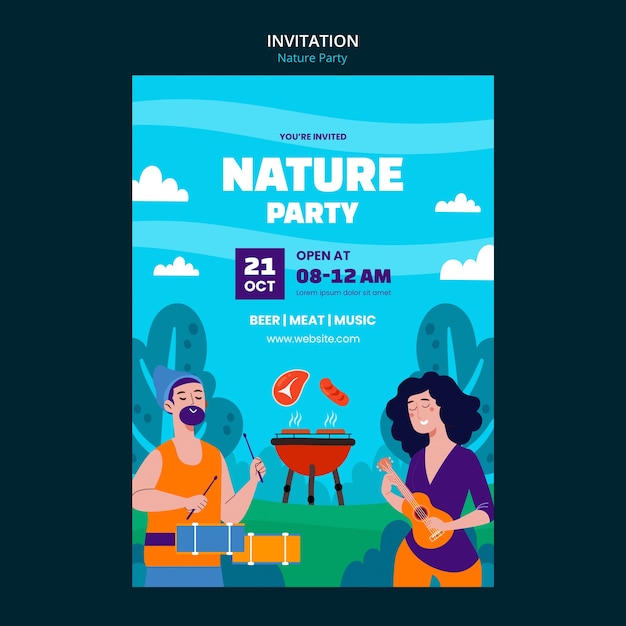 무료 PSD 평면 디자인 자연 파티 템플릿