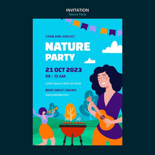 Free PSD flat design nature party template