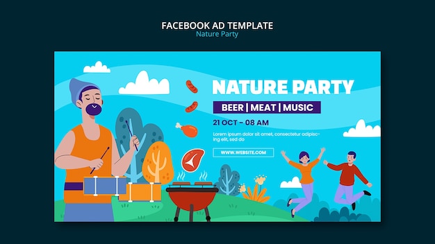 Free PSD flat design nature party template