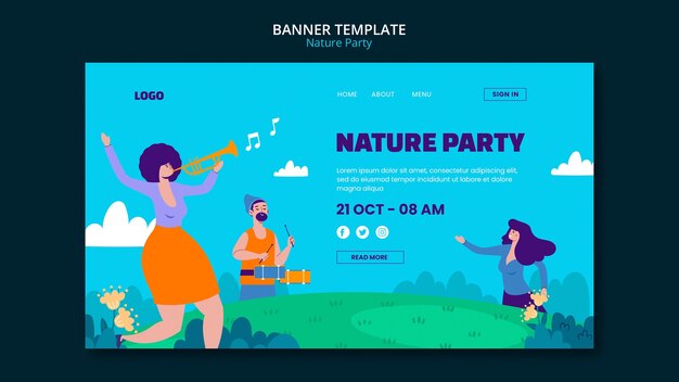 Free PSD flat design nature party template