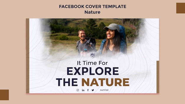 Free PSD flat design nature retreat facebook cover template