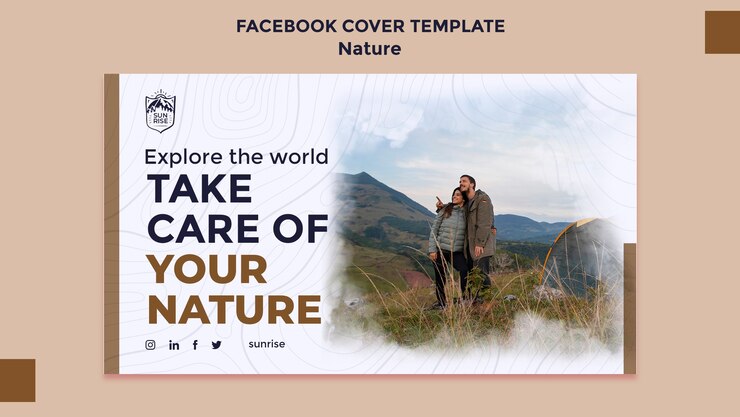 Free PSD flat design nature retreat facebook cover template