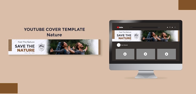 PSD gratuito banner di youtube per il ritiro della natura dal design piatto