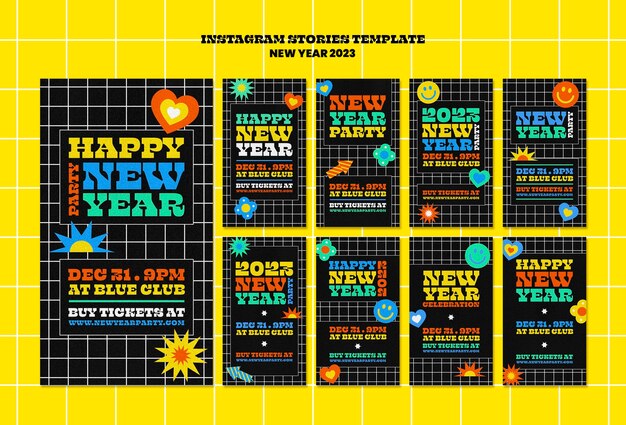 Free PSD flat design new year 2023 instagram stories