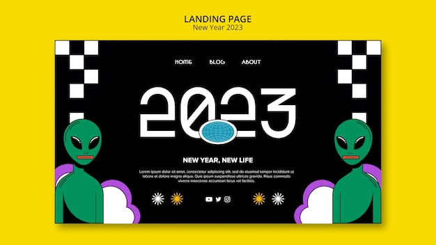 Бесплатный PSD Шаблон целевой страницы нового года 2023 в плоском дизайне