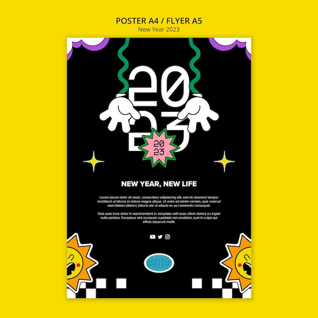 Free PSD flat design new year 2023 poster template