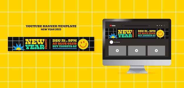 Banner youtube di design piatto per il nuovo anno 2023