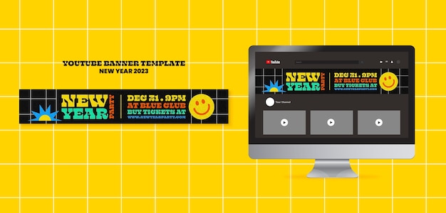 無料PSD フラットなデザインの新年2023年youtubeバナー