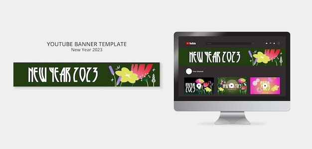 Flat design new year 2023 youtube banner