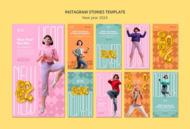 Storie instagram di design piatto per il nuovo anno 2024