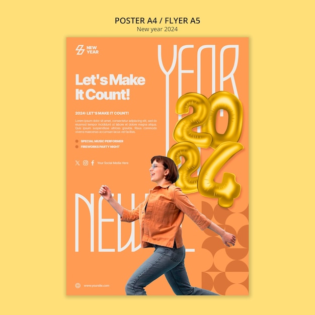 Flat design  new year 2024 poster template