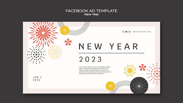 PSD gratuito modello di facebook per il nuovo anno design piatto