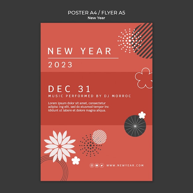 PSD gratuito modello di volantino per capodanno design piatto