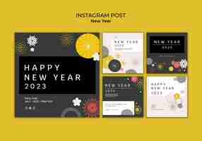 Free PSD flat design new year instagram posts