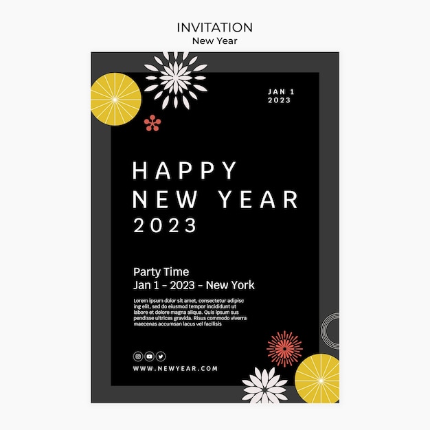 Free PSD flat design new year invitation