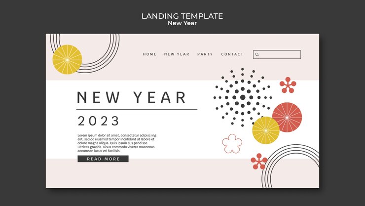 無料PSD フラットなデザインの新年のランディングページ