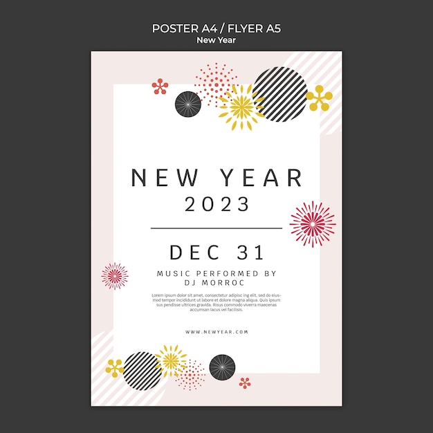 Бесплатный PSD Шаблон новогоднего плаката в плоском дизайне