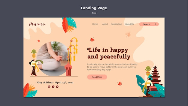 Free PSD flat design nyepi landing page template