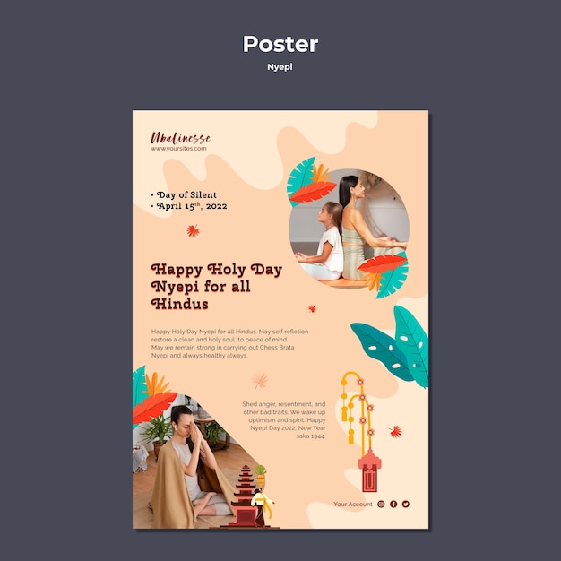 PSD gratuito modello di poster nyepi dal design piatto