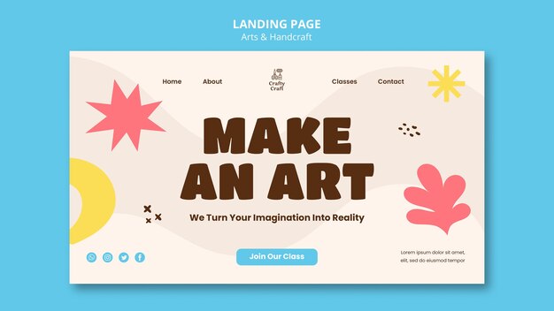 無料PSD アートと手作りのランディングページテンプレートのフラットなデザイン