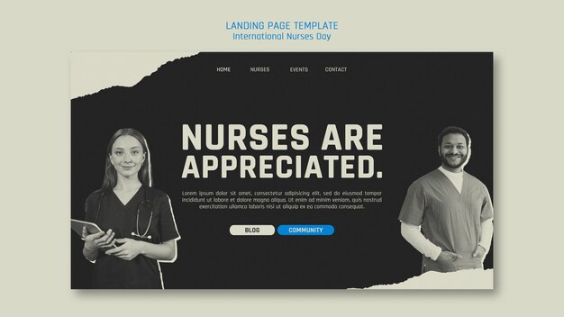 無料PSD 国際看護師の日ランディングページテンプレートのフラットデザイン