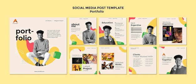 無料PSD ポートフォリオソーシャルメディア投稿テンプレートのフラットデザイン