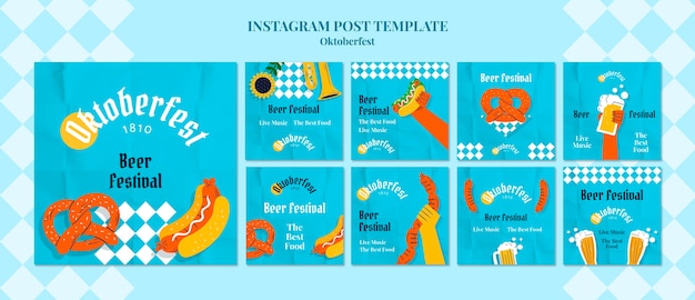 Free PSD flat design oktoberfest celebration  instagram posts