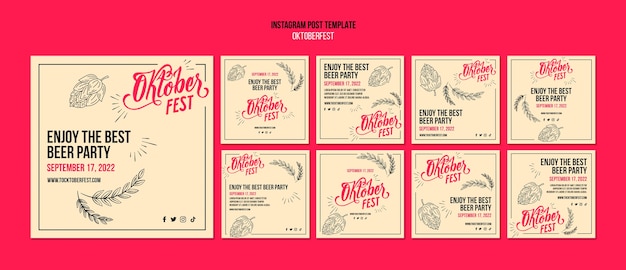 Free PSD flat design oktoberfest instagram posts template