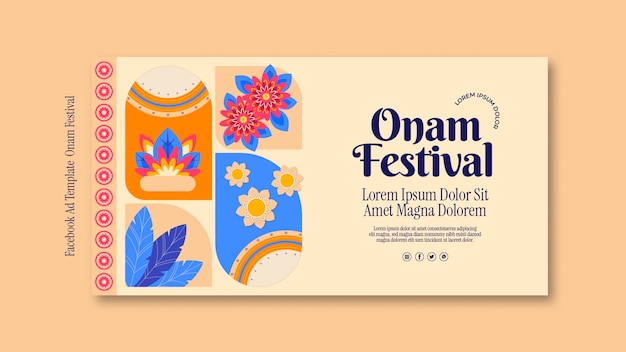 무료 PSD 평면 디자인 onam 축하 페이스 북 템플릿