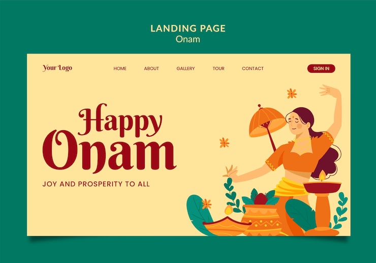 मुफ़्त PSD flat design onam celebration  landing page template