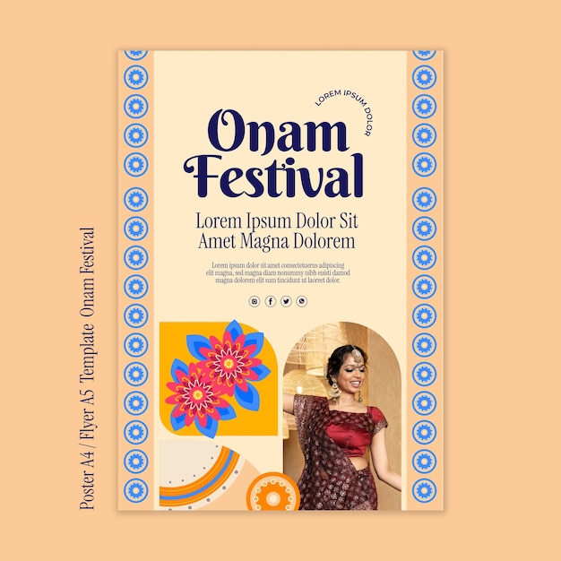 무료 PSD 평면 디자인 onam 축하 포스터 템플릿