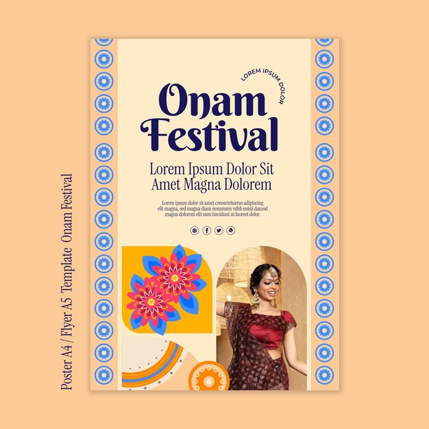 Flat design onam celebration poster template